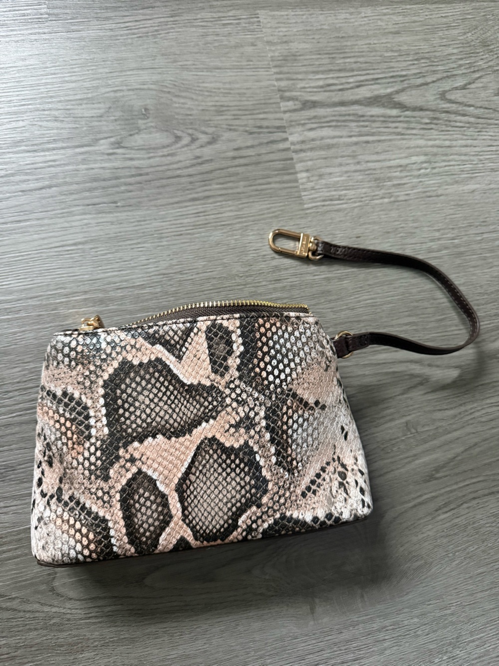 Snake-Print Clutch Bag in Beige and Black